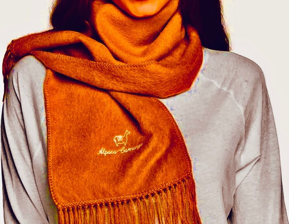 Alpaca Camargo Peru Pure Alpaca Fringed Scarf Wrap Fluffy Luxury Orange